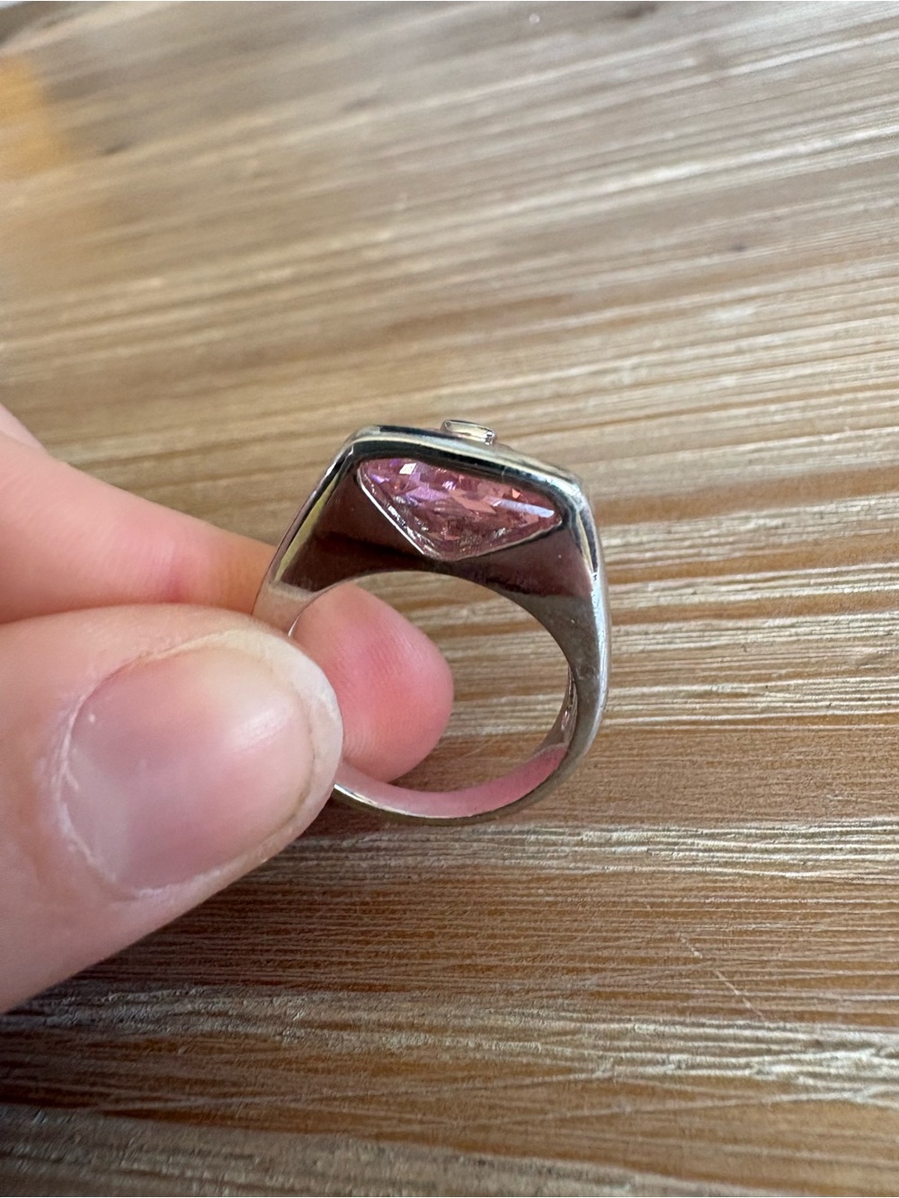 Silver Pink Gemstone Statement Ring - Size 7 - Picture 8 of 8